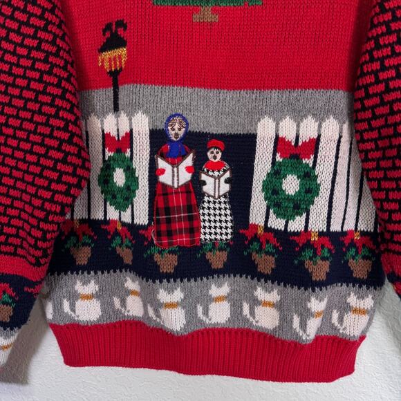 Vintage Christmas Sweater Women Small Ugly Xmas Party Carolers Cats Holiday 90s - Picture 6 of 12